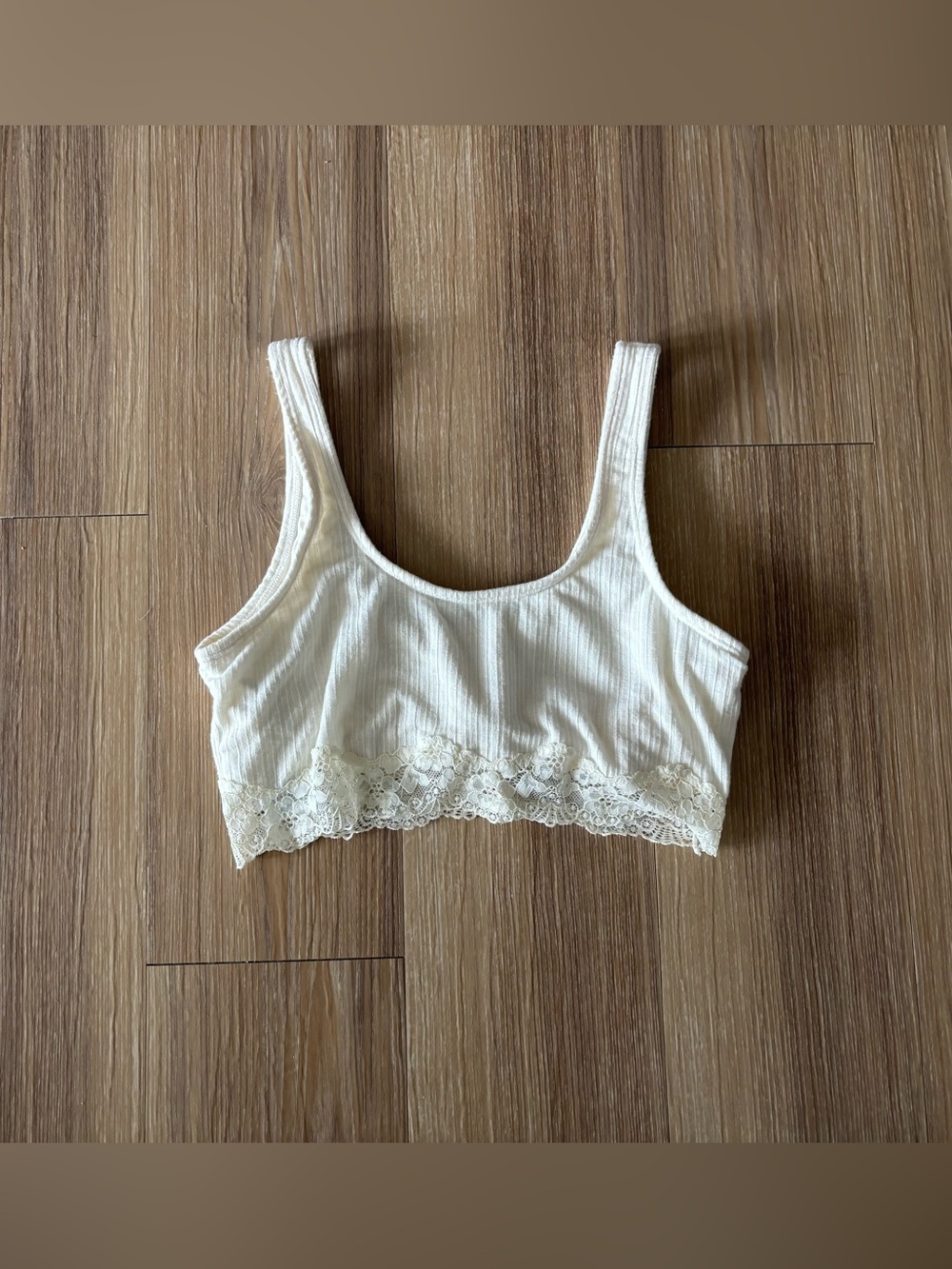 Y2K Forever 21 Bralette Crop Top Lined Wide Strap Ivory Lace Trim M Coquette